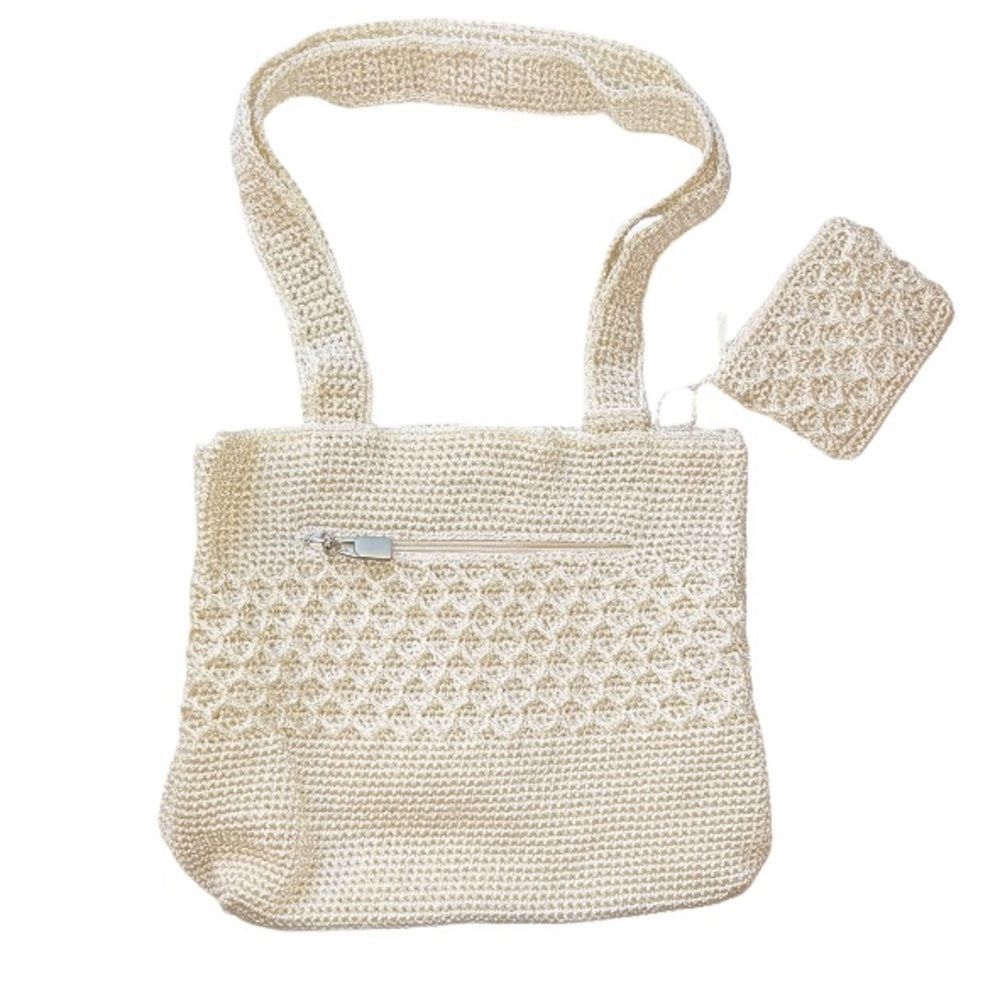 Cream woven bag and change pouch